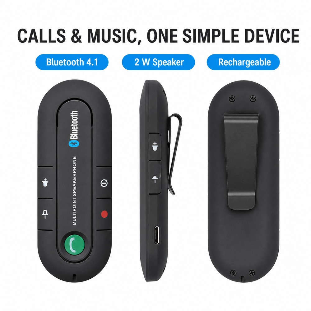 Audio Without Music - Bluetooth 4.1 Car Speakerphone Visor Clip