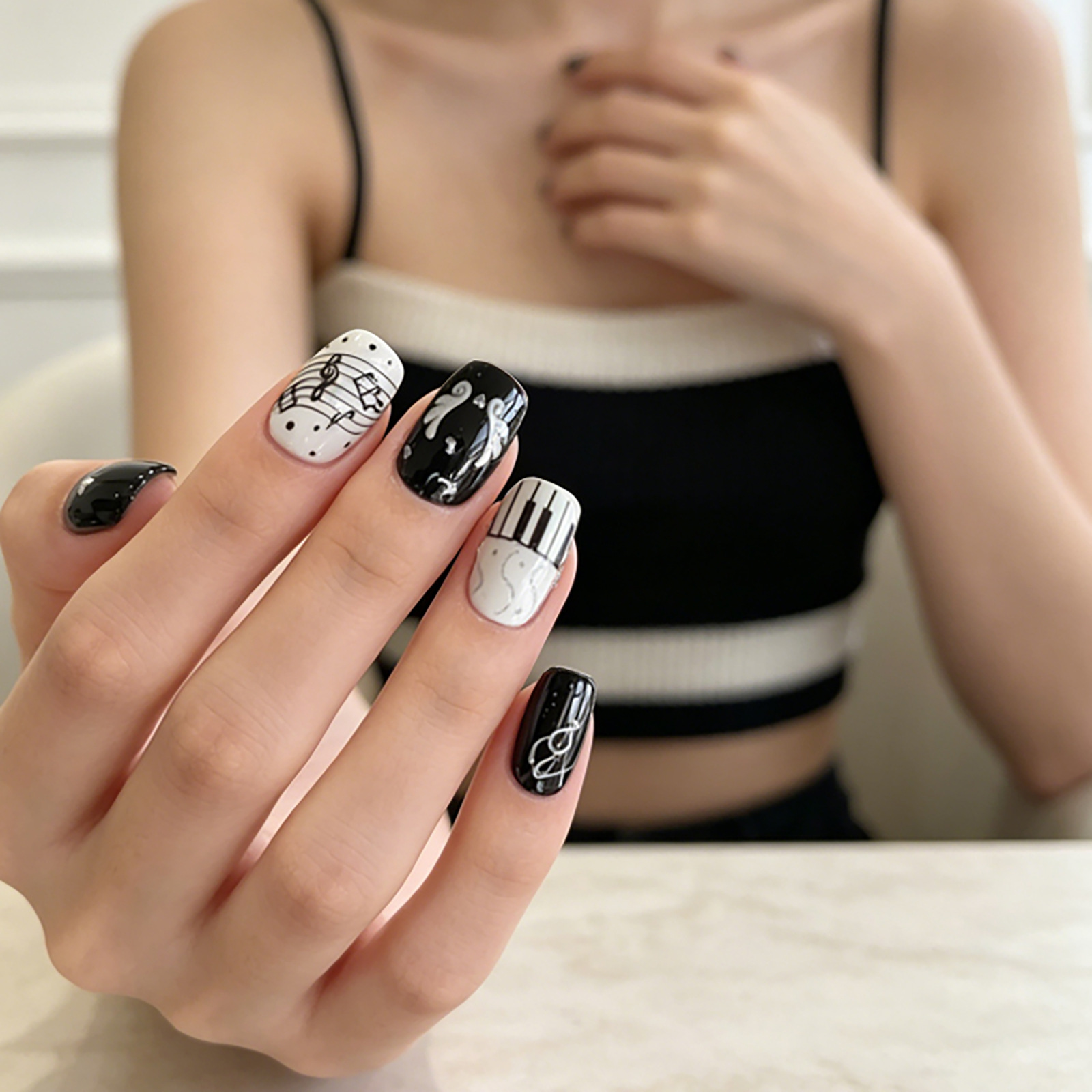 Black White Piano Note Nail St - đánh giá và giá Audio Music Notes